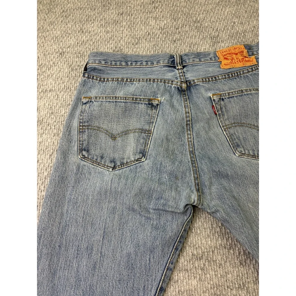 Levis 501 Mens Jeans 33x32 Light Wash Distressed Ripped Button Fly 00501-0193